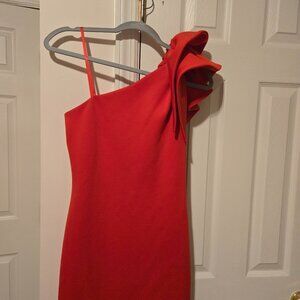 One Shoulder with ruffle red dress.